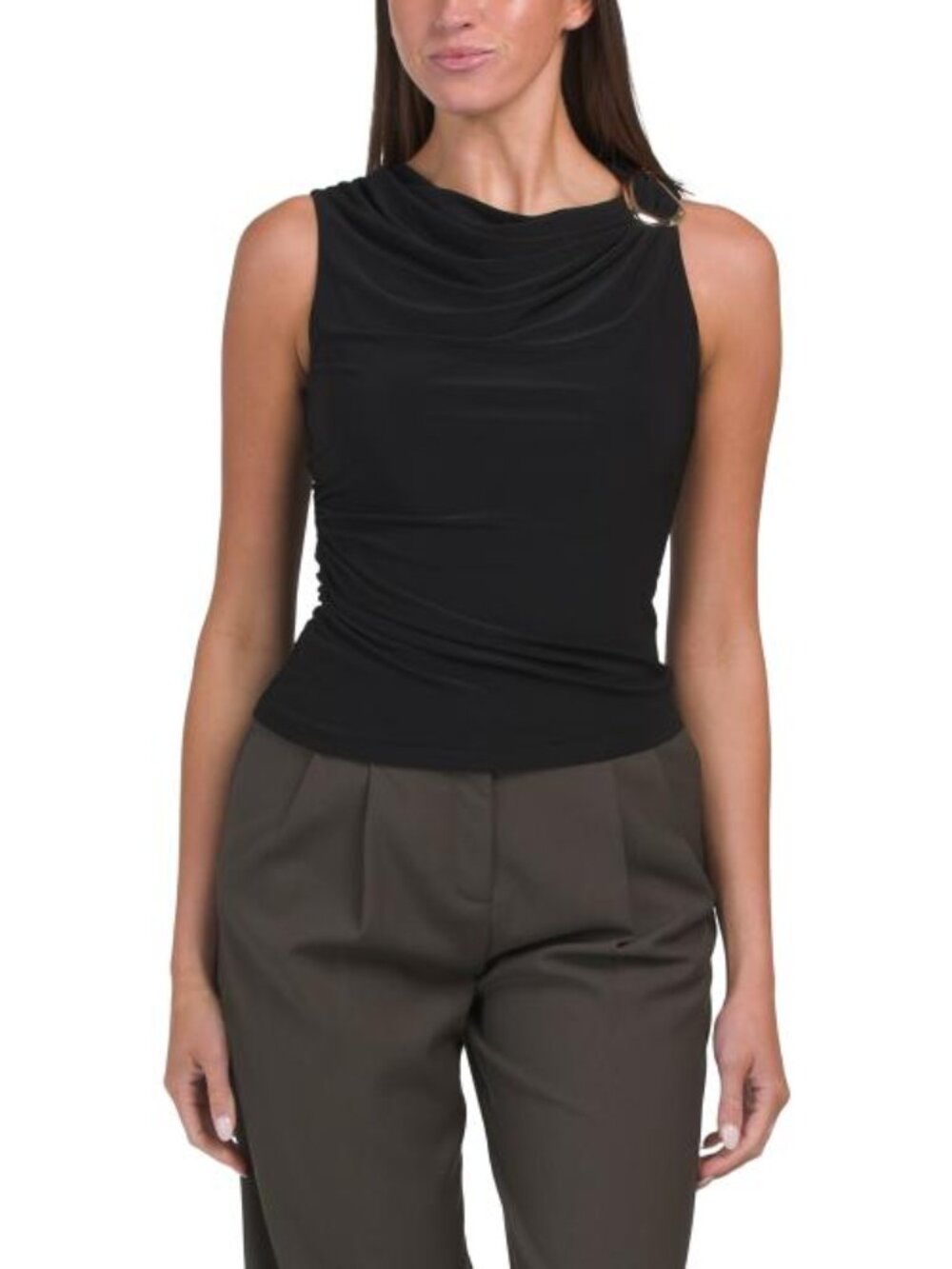 TAMARA H IVORY Sleeveless Drape Top With Hardware